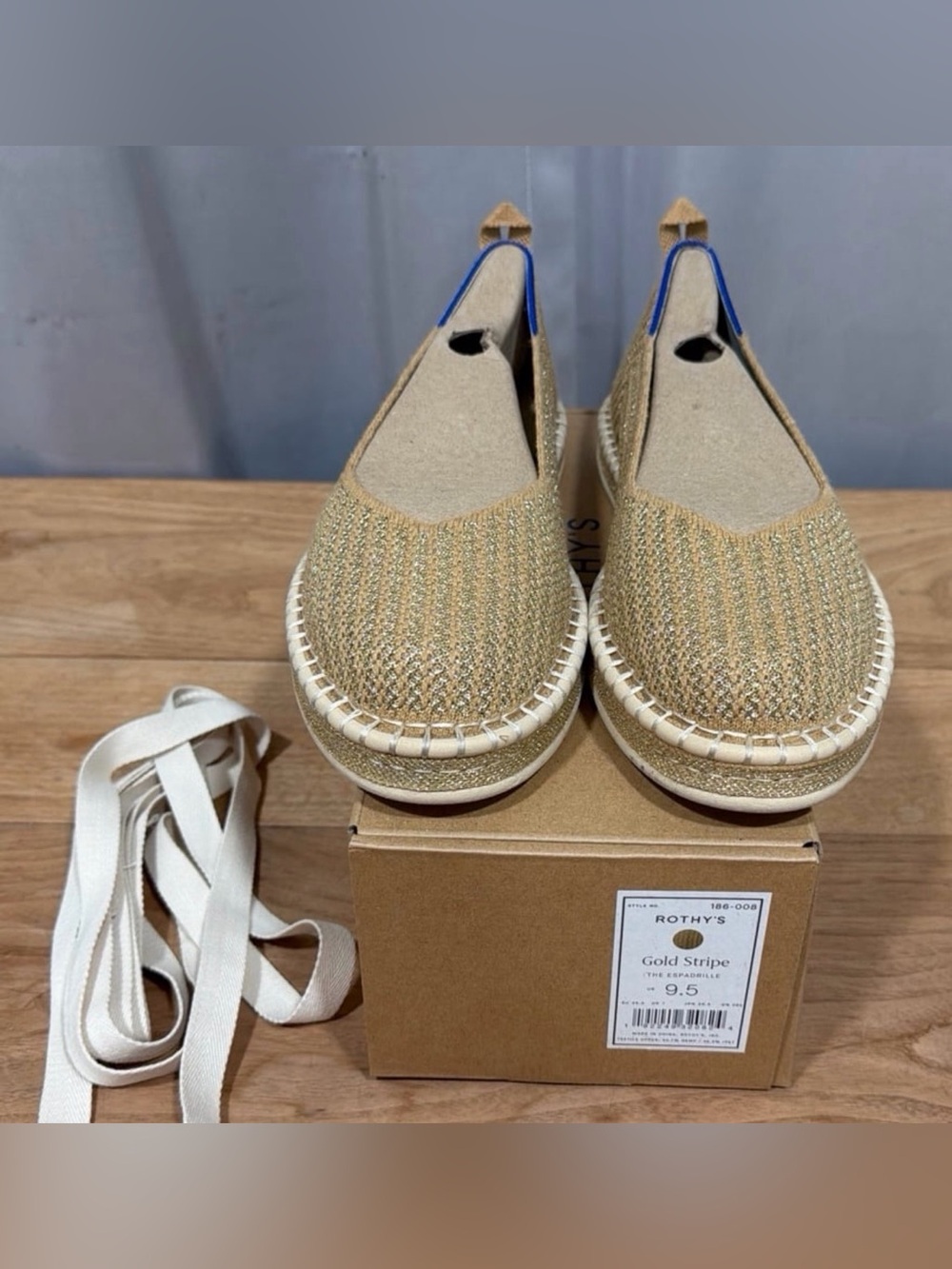 Rothy's Gold Stripe Espadrille Slip-On Flats